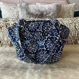 VERA BRADLEY Petal Splash Glenna Satchel Bag Blue White Bursts Zip Top 2 Handles
